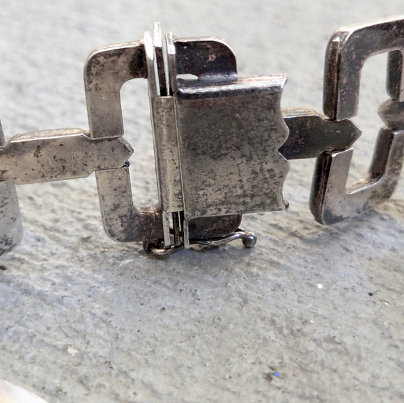 Vintage Sterling Silver Bracelet Two Tone Rectangle Italy 7.5 Modern - Picture 8 of 15